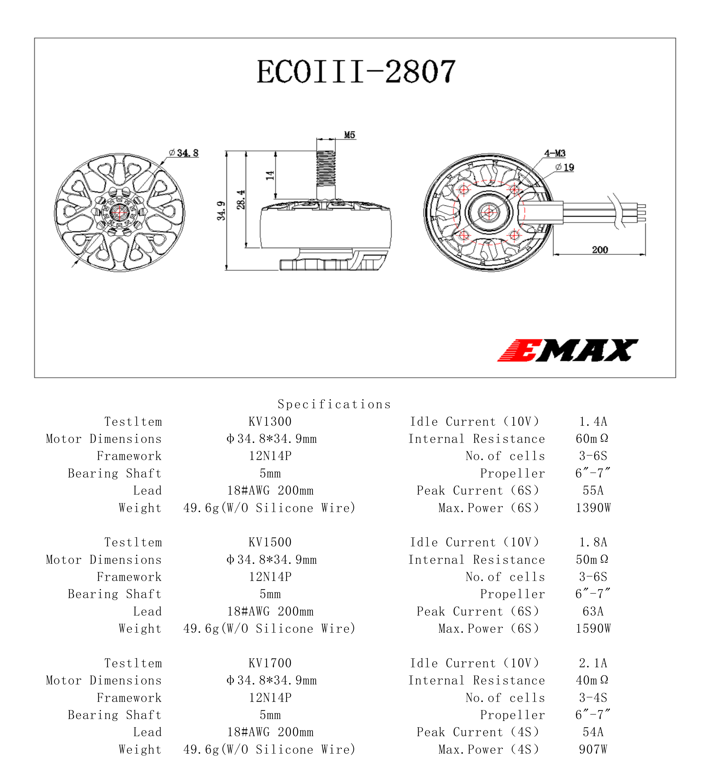 ECO III 2807 motor specifications