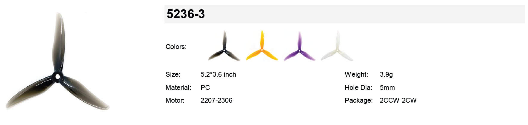 Gemfan Hurricane 5236-3 specifications