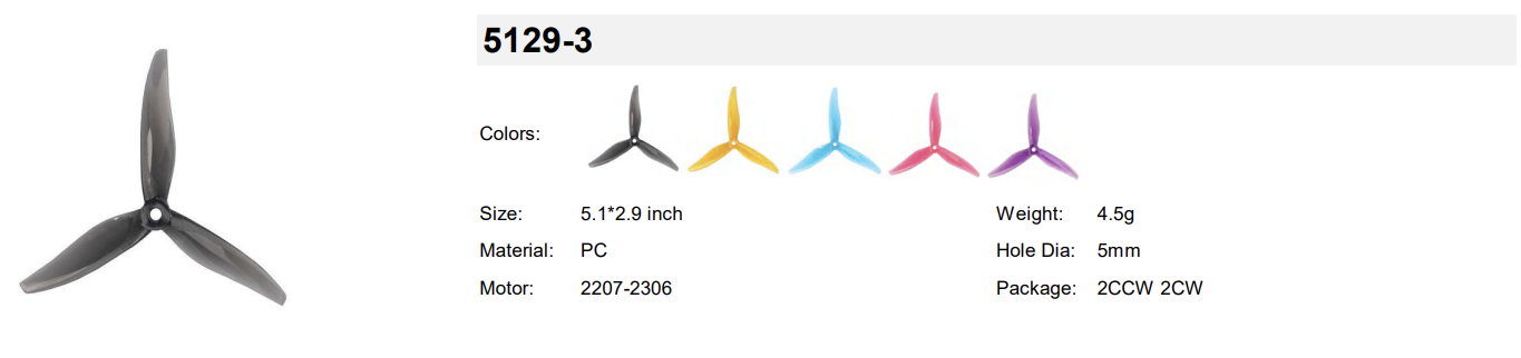 Gemfan 5129-3 specifications