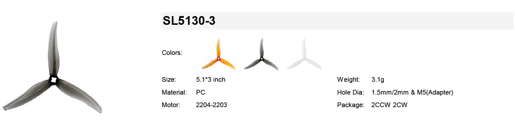 Gemfan SL 5130-3 Specifications